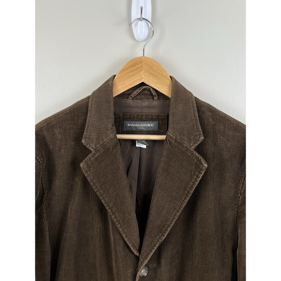 Banana Republic Mens‎ Sz Lg Vtg Y2K Chocolate Brown 3 Button Corduroy Blazer - Picture 2 of 16